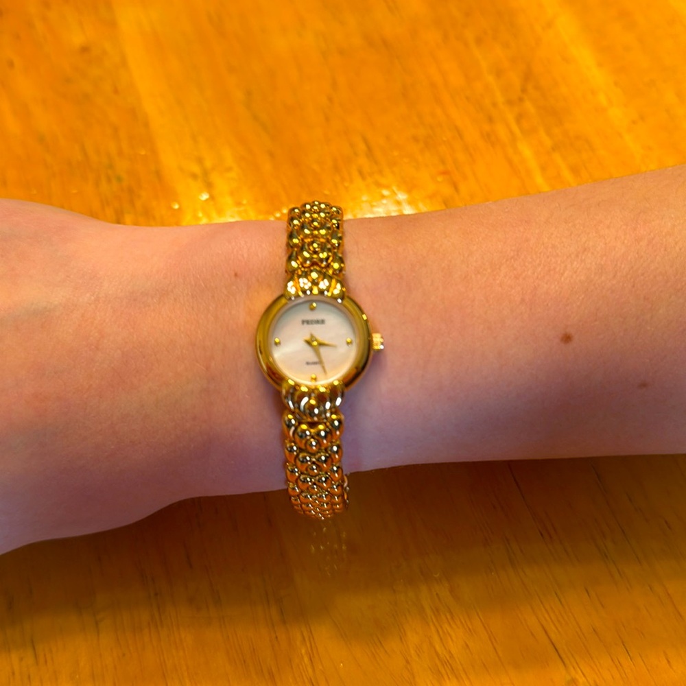 Vintage PEDRE Mother of Pearl Gold Watch. New in box